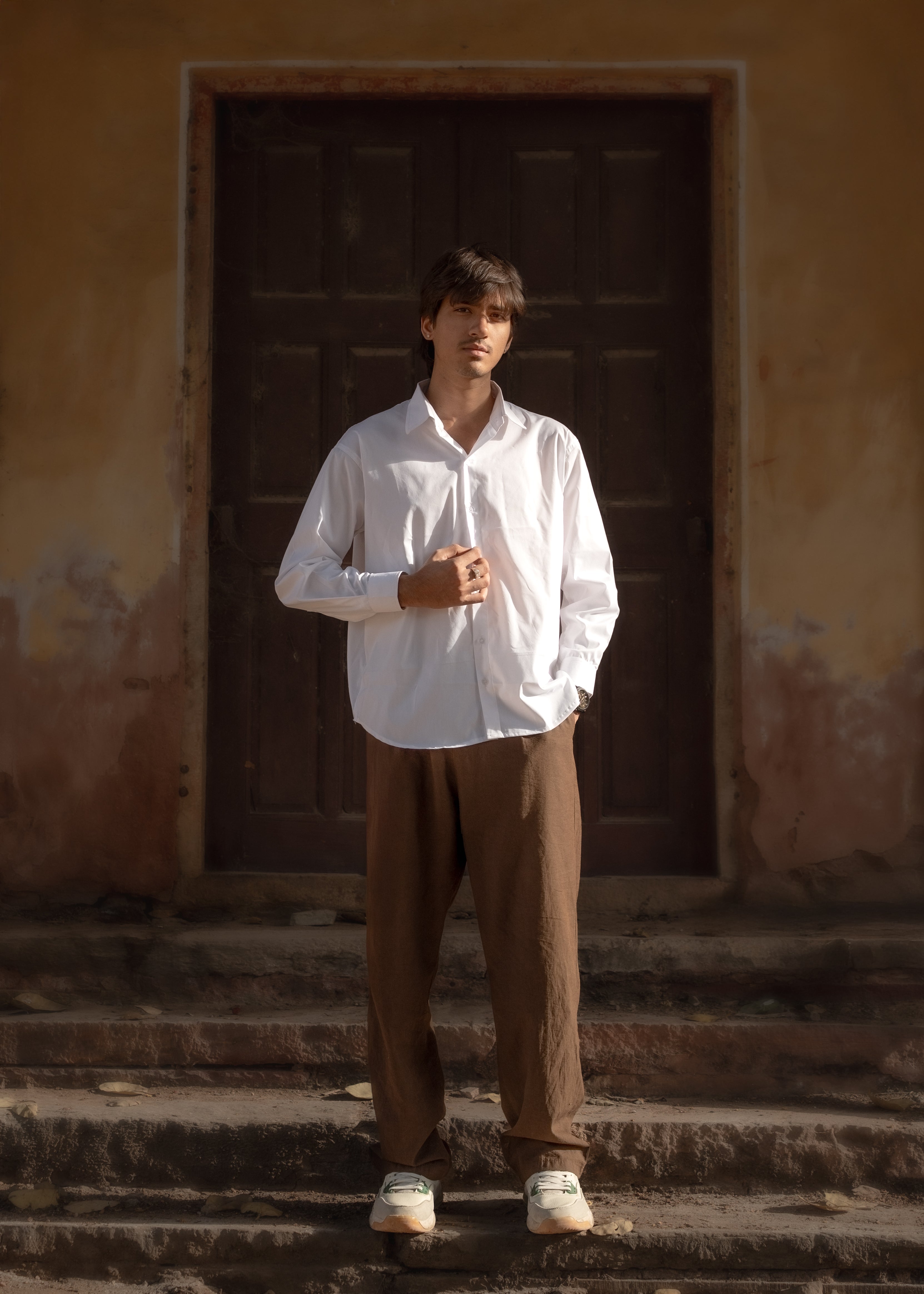 Atrangi White High-low cotton shirt